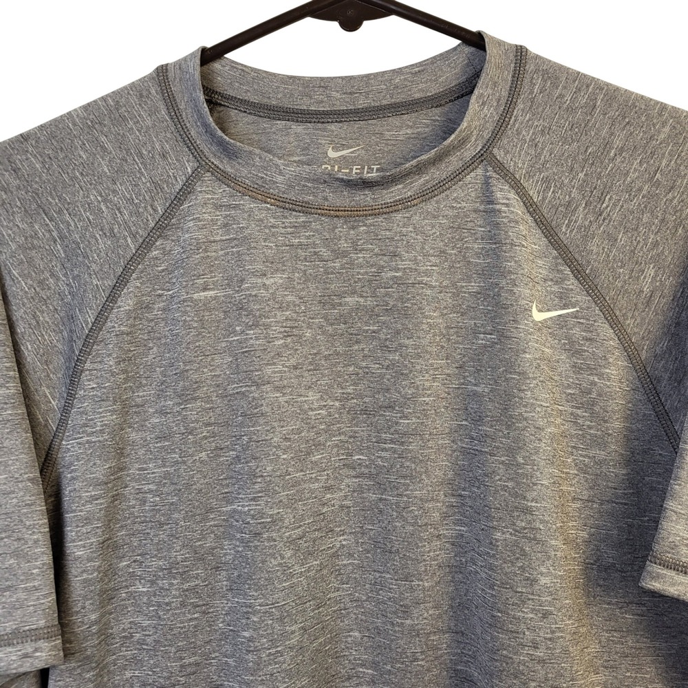 Nike Dri-FIT Mens Large Gray Heathered Short Sleeve Raglan Active Training Shirt - Picture 2 of 4